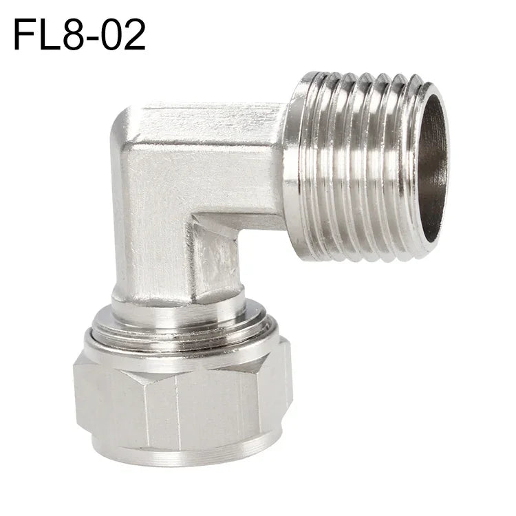 Conector Fêmea de Cobre Niquelado LAIZE para Tubo Rápido com Cotovelo Giratório, FL6-01, FL6-02, FL8-01, FL8-02, FL10-01, FL10-02