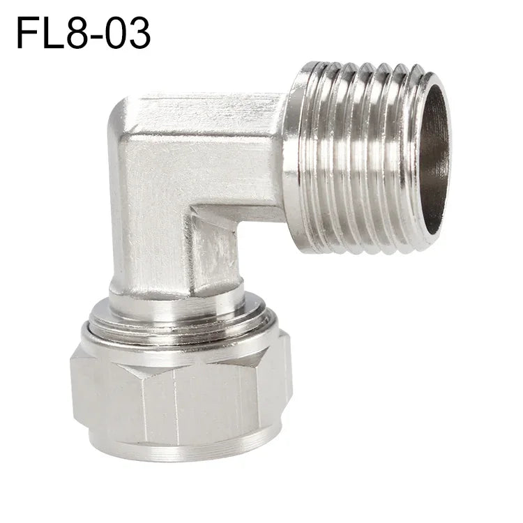 Conector Fêmea de Cobre Niquelado LAIZE para Tubo Rápido com Cotovelo Giratório, FL8-03, FL8-04, FL10-03, FL10-04, FL12-02, FL12-03, FL12-04
