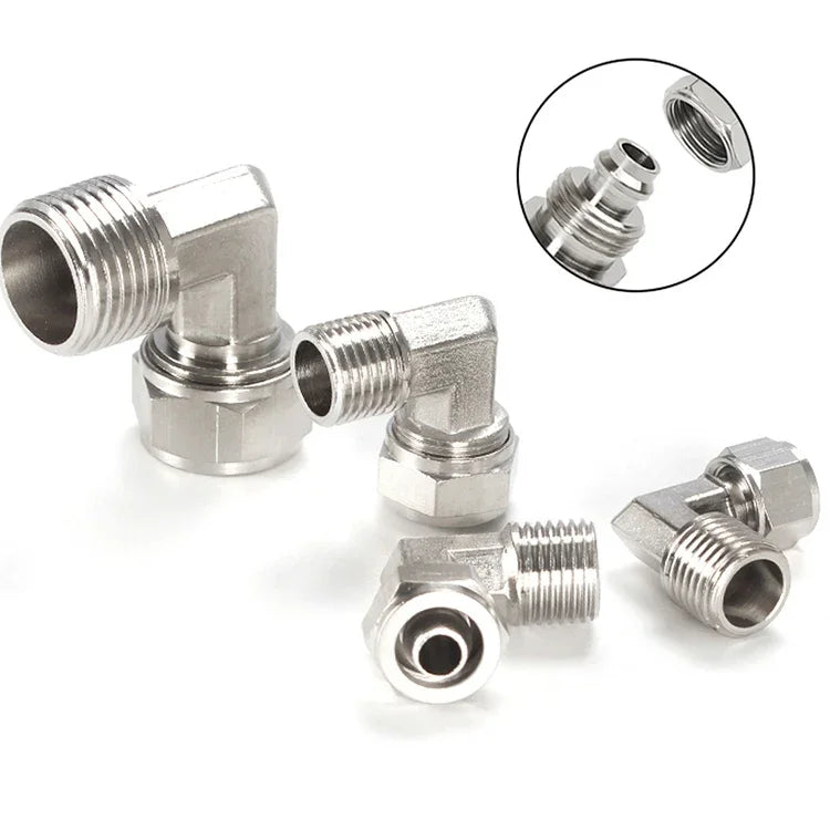 Conector Fêmea de Cobre Niquelado LAIZE para Tubo Rápido com Cotovelo Giratório, FL8-03, FL8-04, FL10-03, FL10-04, FL12-02, FL12-03, FL12-04