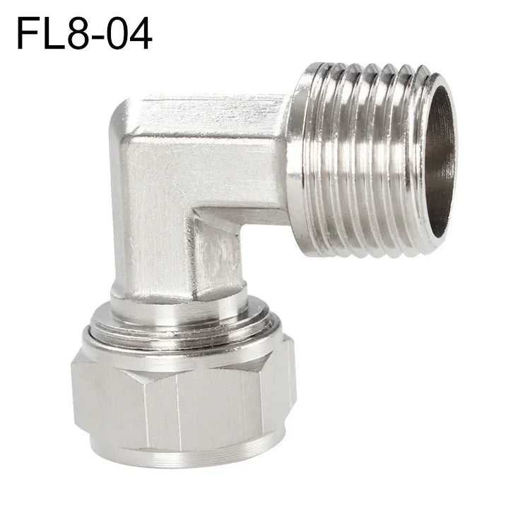 Conector Fêmea de Cobre Niquelado LAIZE para Tubo Rápido com Cotovelo Giratório, FL8-03, FL8-04, FL10-03, FL10-04, FL12-02, FL12-03, FL12-04