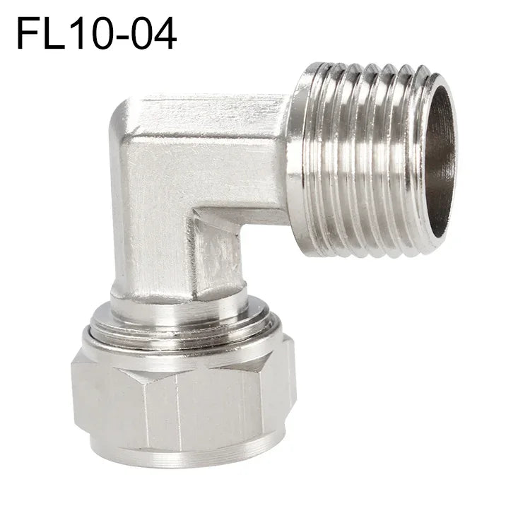 Conector Fêmea de Cobre Niquelado LAIZE para Tubo Rápido com Cotovelo Giratório, FL8-03, FL8-04, FL10-03, FL10-04, FL12-02, FL12-03, FL12-04