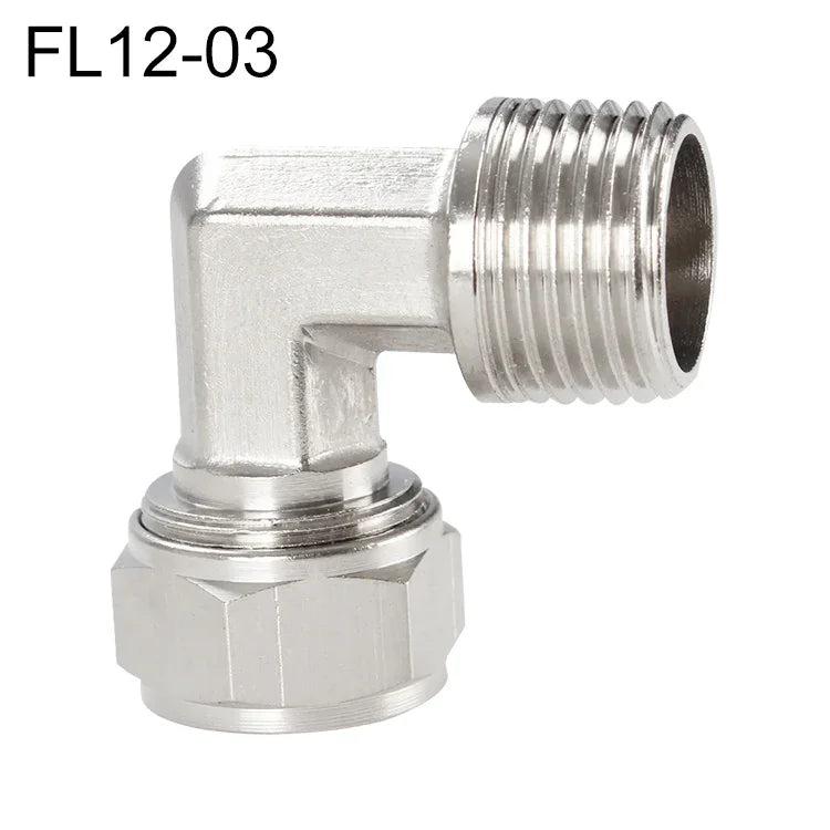 Conector Fêmea de Cobre Niquelado LAIZE para Tubo Rápido com Cotovelo Giratório, FL8-03, FL8-04, FL10-03, FL10-04, FL12-02, FL12-03, FL12-04