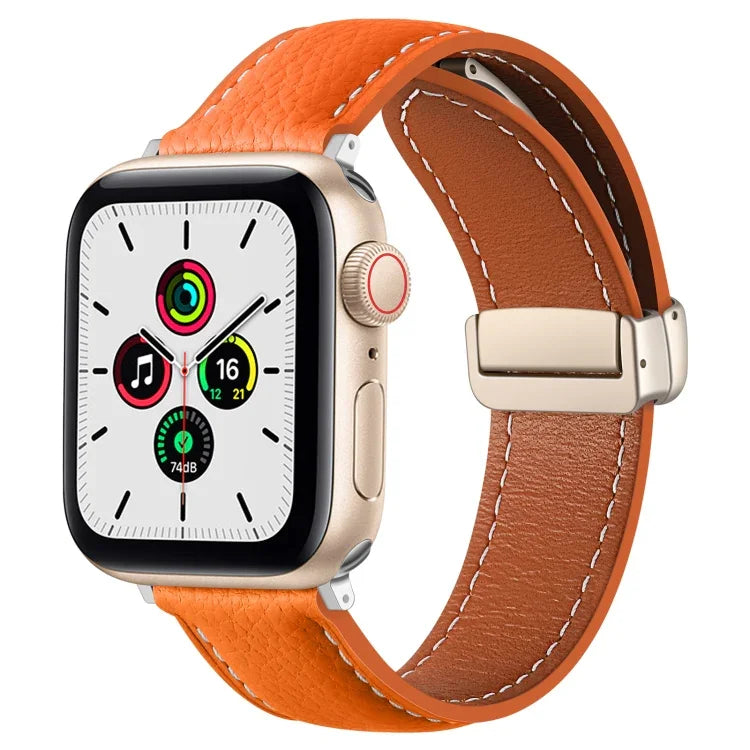 Correia de Relógio em Pele Genuína com Fivela Dobrável, para Apple Watch Ultra 49mm / Series 8&7 45mm / SE 2&6&SE&5&4 44mm / 3&2&1 42mm, para Apple Watch Series 8&7 41mm / SE 2&6&SE&5&4 40mm / 3&2&1 38mm