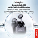 Lenovo LP40 TWS Auricular Bluetooth 5.1 Sem Fios com Cancelamento de Ruído, LP40