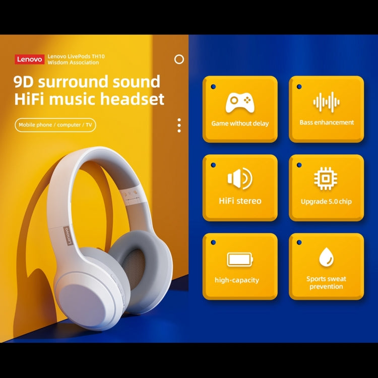 Lenovo TH10 Auscultadores Gaming Bluetooth Sem Fios com Bass, Música, Desporto e Cancelamento de Ruído, TH10 Branco, TH10 Preto
