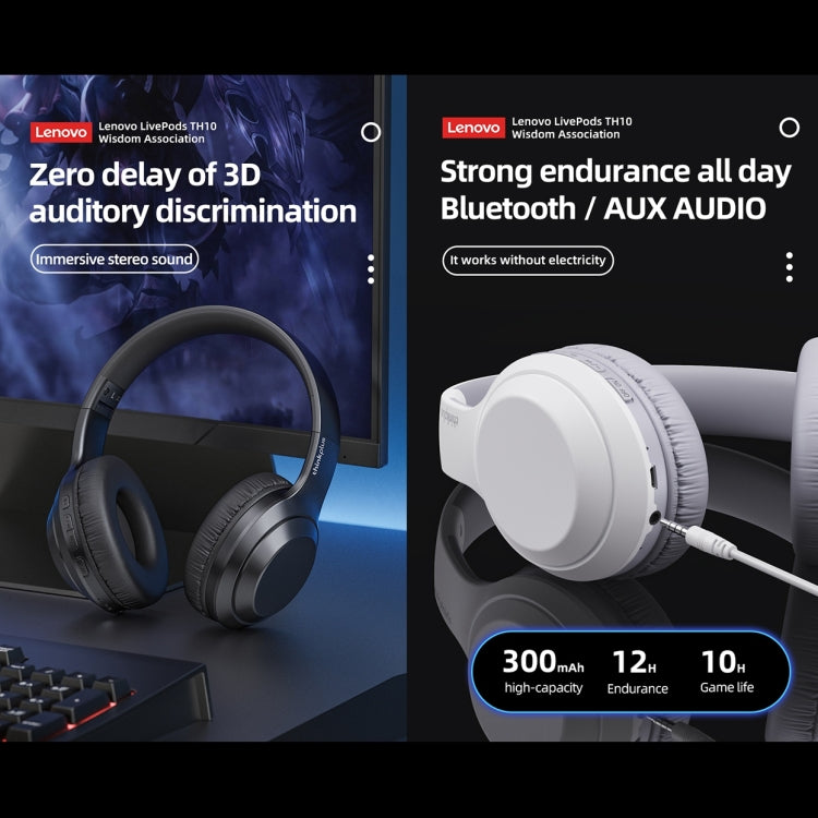 Lenovo TH10 Auscultadores Gaming Bluetooth Sem Fios com Bass, Música, Desporto e Cancelamento de Ruído, TH10 Branco, TH10 Preto