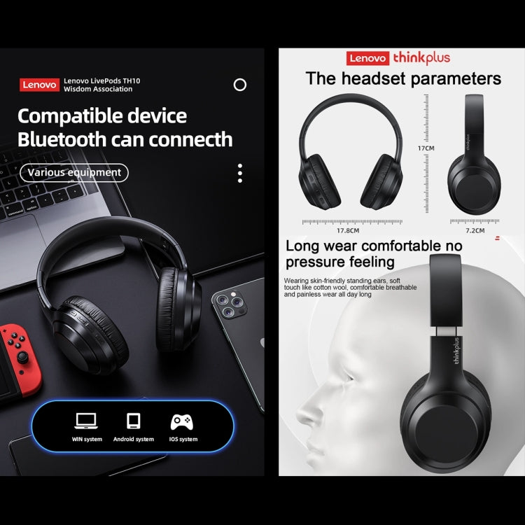 Lenovo TH10 Auscultadores Gaming Bluetooth Sem Fios com Bass, Música, Desporto e Cancelamento de Ruído, TH10 Branco, TH10 Preto