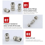 Conector Reto Pneumático de Cobre Niquelado LAIZE PM-4, 2 Peças, PM-4 (2 peças), PM-6 (2 peças), PM-8 (2 peças), PM-10 (2 peças), PM-12, PM-14, PM-16