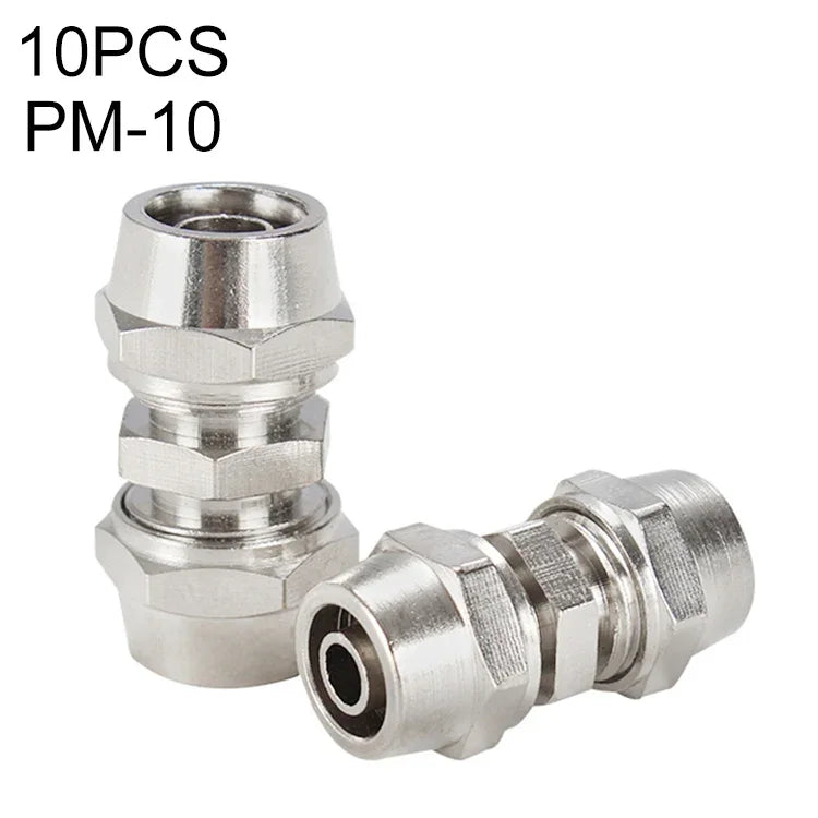 Conector Reto Pneumático de Cobre Niquelado LAIZE PM-4, 2 Peças, PM-4 (2 peças), PM-6 (2 peças), PM-8 (2 peças), PM-10 (2 peças), PM-12, PM-14, PM-16