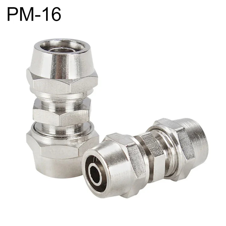 Conector Reto Pneumático de Cobre Niquelado LAIZE PM-4, 2 Peças, PM-4 (2 peças), PM-6 (2 peças), PM-8 (2 peças), PM-10 (2 peças), PM-12, PM-14, PM-16