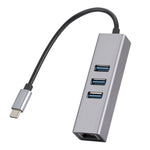 SL-030 Adaptador Conversor HUB USB-C / Tipo-C para Ethernet Gigabit RJ45 & 3 x USB 3.0, USB-C / Tipo-C para RJ45 & 3 x USB