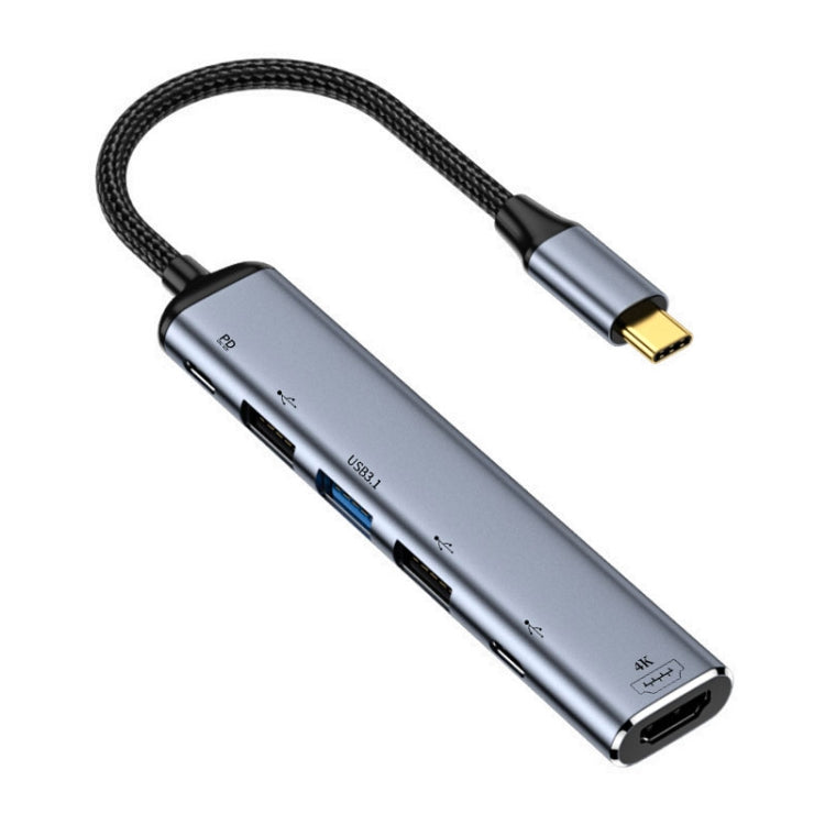 Adaptador Multifuncional Y004 6 em 1 USB-C/Tipo-C para HDMI+USB 3.1+USB 2.0 Duplo+USB-C Duplo/Tipo-C, Y004