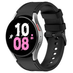 For Samsung Galaxy Watch5 44mm / 40mm Silicone Leather Black Buckle Watch Band, S, L