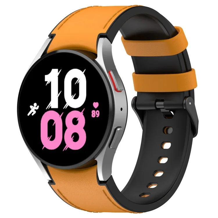 For Samsung Galaxy Watch5 44mm / 40mm Silicone Leather Black Buckle Watch Band, S, L
