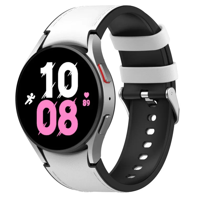 Para Samsung Galaxy Watch5 44mm / 40mm Correia de Relógio em Couro Silicone com Fivela Prateada, S, L
