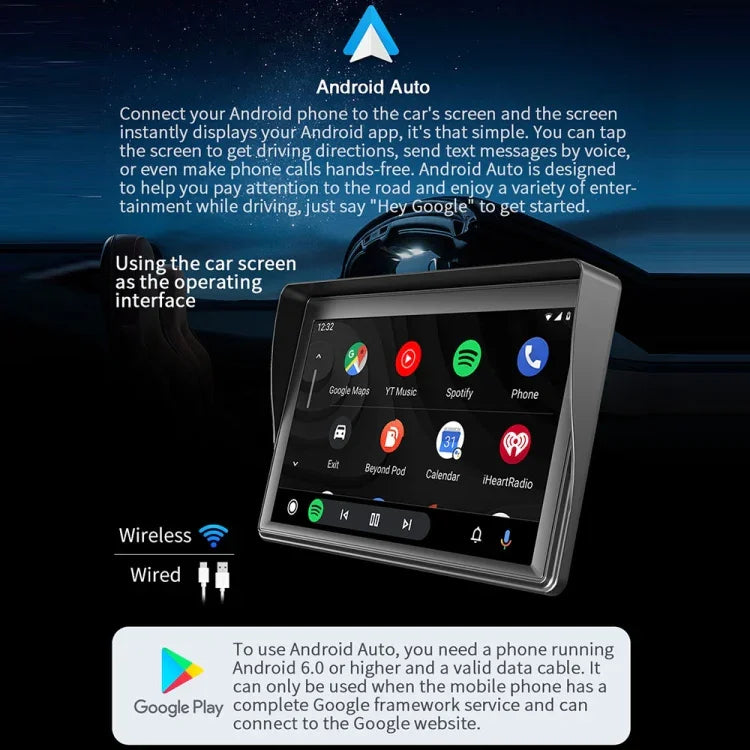 Leitor Multimédia de Rádio CarPlay Sem Fios de 7 polegadas, Ecrã Tátil IPS 1080P, Rádio MP5, Bluetooth, Monitor, B600W