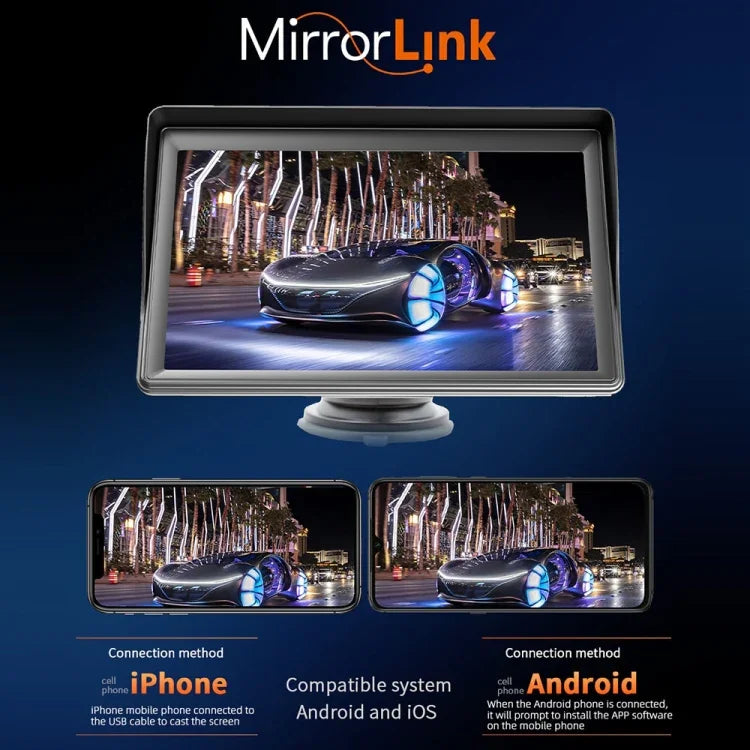 Leitor Multimédia de Rádio CarPlay Sem Fios de 7 polegadas, Ecrã Tátil IPS 1080P, Rádio MP5, Bluetooth, Monitor, B600W