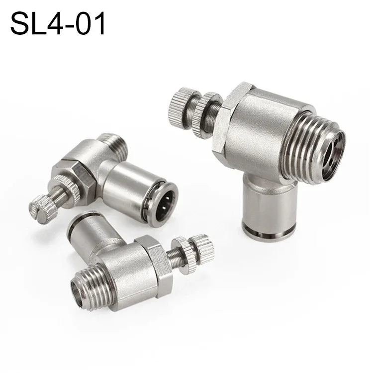 Conector Pneumático de Válvula de Aceleração com Rosca Macho em Cobre Níquelado LAIZE, SL4-01, SL4-02, SL4-M5, SL6-01, SL6-02, SL6-03, SL6-04, SL6-M5, SL8-01, SL8-02, SL8-03, SL8-04, SL10-01, SL10-02, SL10-03, SL10-04, SL12-02, SL12-03, SL12-04