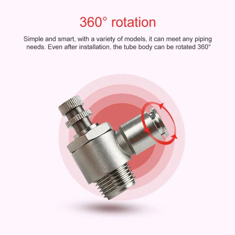 Conector Pneumático de Válvula de Aceleração com Rosca Macho em Cobre Níquelado LAIZE, SL4-01, SL4-02, SL4-M5, SL6-01, SL6-02, SL6-03, SL6-04, SL6-M5, SL8-01, SL8-02, SL8-03, SL8-04, SL10-01, SL10-02, SL10-03, SL10-04, SL12-02, SL12-03, SL12-04