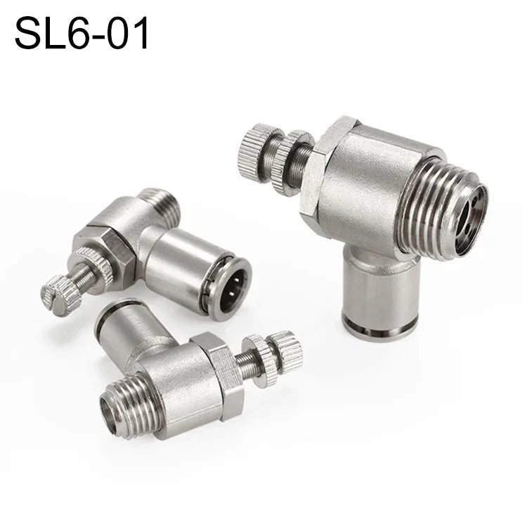 Conector Pneumático de Válvula de Aceleração com Rosca Macho em Cobre Níquelado LAIZE, SL4-01, SL4-02, SL4-M5, SL6-01, SL6-02, SL6-03, SL6-04, SL6-M5, SL8-01, SL8-02, SL8-03, SL8-04, SL10-01, SL10-02, SL10-03, SL10-04, SL12-02, SL12-03, SL12-04