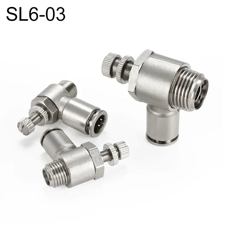 Conector Pneumático de Válvula de Aceleração com Rosca Macho em Cobre Níquelado LAIZE, SL4-01, SL4-02, SL4-M5, SL6-01, SL6-02, SL6-03, SL6-04, SL6-M5, SL8-01, SL8-02, SL8-03, SL8-04, SL10-01, SL10-02, SL10-03, SL10-04, SL12-02, SL12-03, SL12-04