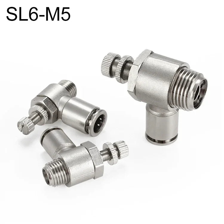 Conector Pneumático de Válvula de Aceleração com Rosca Macho em Cobre Níquelado LAIZE, SL4-01, SL4-02, SL4-M5, SL6-01, SL6-02, SL6-03, SL6-04, SL6-M5, SL8-01, SL8-02, SL8-03, SL8-04, SL10-01, SL10-02, SL10-03, SL10-04, SL12-02, SL12-03, SL12-04