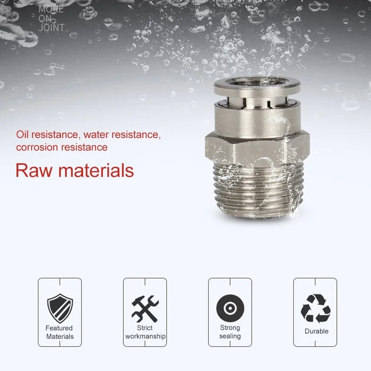 Conector Rápido Pneumático Reto com Rosca Macho em Cobre Níquelado LAIZE, PC4-01, PC4-02, PC4-M5, PC6-01, PC6-02, PC6-03, PC6-04, PC6-M5, PC8-01, PC8-02, PC8-03, PC8-04, PC10-01, PC10-02, PC10-03, PC10-04, PC12-01, PC12-02, PC12-03, PC12-04, PC14-02