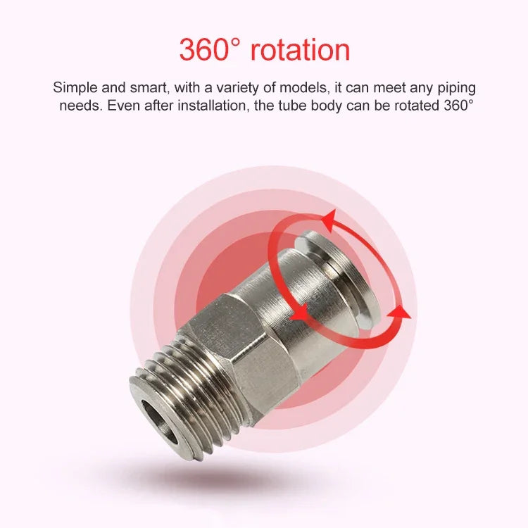 Conector Rápido Pneumático Reto com Rosca Macho em Cobre Níquelado LAIZE, PC4-01, PC4-02, PC4-M5, PC6-01, PC6-02, PC6-03, PC6-04, PC6-M5, PC8-01, PC8-02, PC8-03, PC8-04, PC10-01, PC10-02, PC10-03, PC10-04, PC12-01, PC12-02, PC12-03, PC12-04, PC14-02