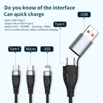 ADC-008 Cabo de Dados de Carga Rápida Totalmente Compatível USB/Tipo-C para Tipo-C + 8 Pinos + Micro USB Dois para Três 100W, 1,2m, 2m