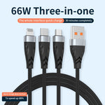 ADC-008 Cabo de Dados de Carregamento Rápido USB para USB-C/Type-C + 8 Pinos + Micro USB 3 em 1 Totalmente Compatível, 1,2m, 2m