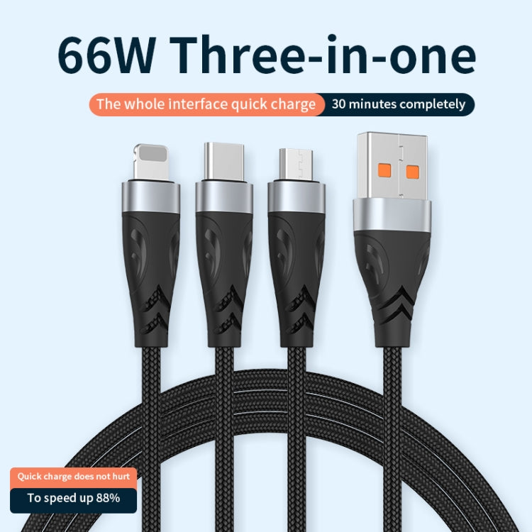 ADC-008 Cabo de Dados de Carregamento Rápido USB para USB-C/Type-C + 8 Pinos + Micro USB 3 em 1 Totalmente Compatível, 1,2m, 2m