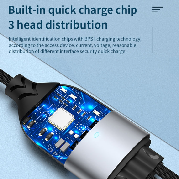 ADC-008 Cabo de Dados de Carregamento Rápido USB para USB-C/Type-C + 8 Pinos + Micro USB 3 em 1 Totalmente Compatível, 1,2m, 2m