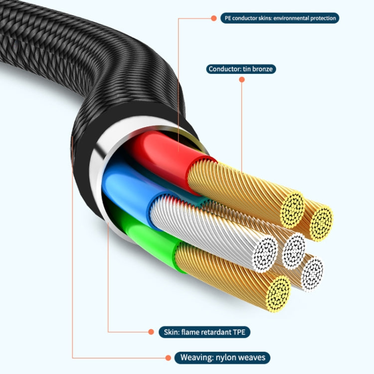 ADC-008 Cabo de Dados de Carregamento Rápido USB para USB-C/Type-C + 8 Pinos + Micro USB 3 em 1 Totalmente Compatível, 1,2m, 2m