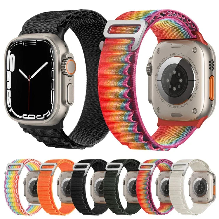 Pulseira de Relógio em Nylon com Fivela Prateada, Para Apple Watch Ultra 49mm / Série 8&7 45mm / SE 2&6&SE&5&4 44mm, Para Apple Watch Série 8&7 41mm / SE 2&6&SE&5&4 40mm / 3&2&1 38mm