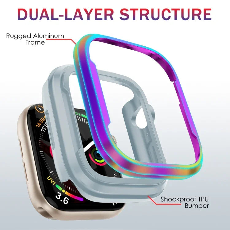 Capa Protetora 2 em 1 em Liga de Alumínio + TPU, Para Apple Watch Ultra 3 / 2 / 1 49mm, Para Apple Watch Série 9 / 8 / 7 45mm, Para Apple Watch Série 6 / 5 / 4 / SE 44mm, Para Apple Watch Série 9 / 8 / 7 41mm, Para Apple Watch Série 6 / 5 / 4 / SE 40mm