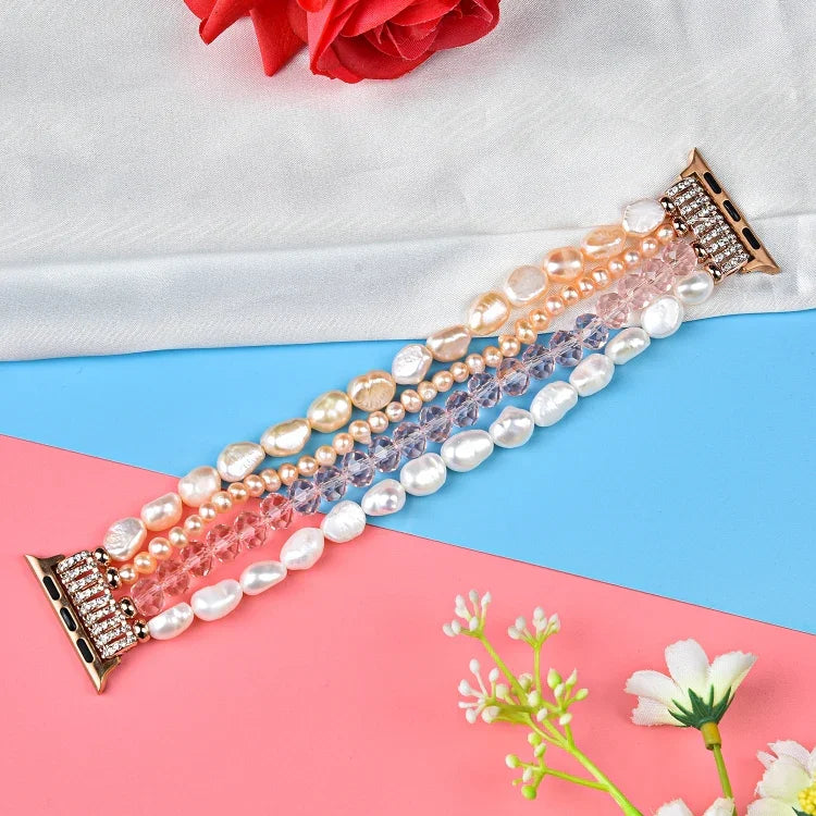 Correia de Relógio com Cristais de Pérola, Para Apple Watch 5 & 4 40mm / 3 & 2 & 1 38mm, Para Apple Watch 5 & 4 44mm / 3 & 2 & 1 42mm