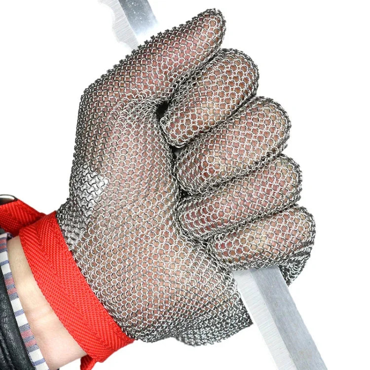 Luvas de Proteção Laboral em Aço Inoxidável 304 com 5 Dedos e Anel de Aço Anticorte, XXS, XS, S, M, L
