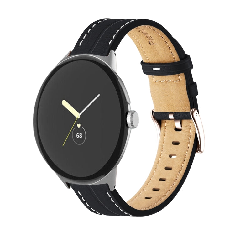 Correia de relógio em pele genuína com ranhuras, para Google Pixel Watch 4 / 3 / 2 / 1 41mm