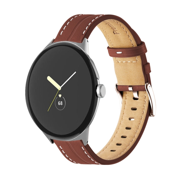Correia de relógio em pele genuína com ranhuras, para Google Pixel Watch 4 / 3 / 2 / 1 41mm