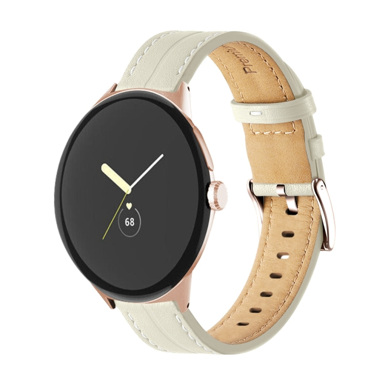 Correia de relógio em pele genuína com ranhuras, para Google Pixel Watch 4 / 3 / 2 / 1 41mm
