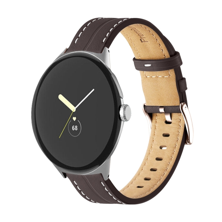 Correia de relógio em pele genuína com ranhuras, para Google Pixel Watch 4 / 3 / 2 / 1 41mm