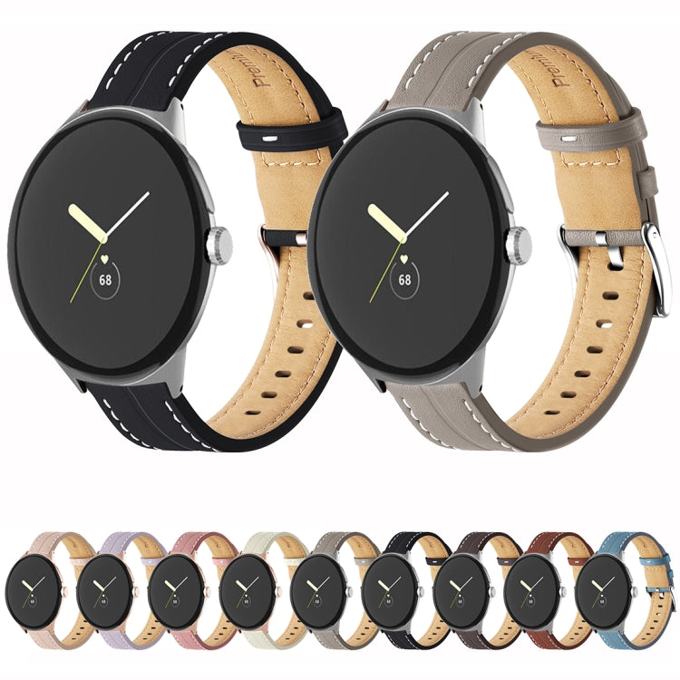 Correia de relógio em pele genuína com ranhuras, para Google Pixel Watch 4 / 3 / 2 / 1 41mm