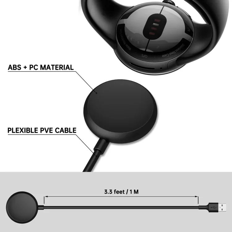 Cabo de Carregamento Magnético para Smart Watch, Comprimento: 1m, Para Google Pixel Watch Porta Type-C, Para Google Pixel Watch Porta USB