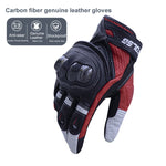 Par de luvas de motociclista em pele genuína com proteção dura de fibra de carbono para os nós dos dedos e ecrã tátil, XL, XXL