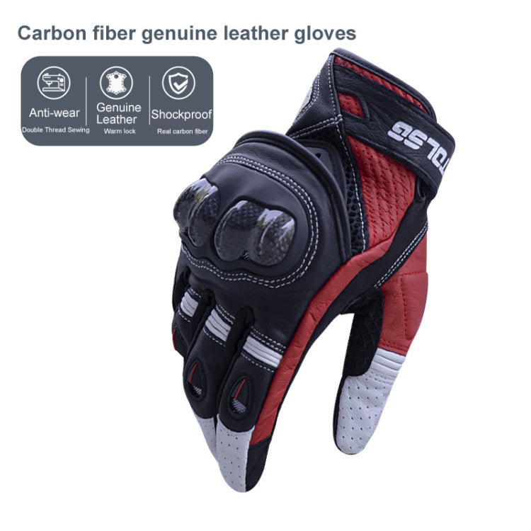 Par de luvas de motociclista em pele genuína com proteção dura de fibra de carbono para os nós dos dedos e ecrã tátil, XL, XXL