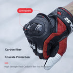 Par de luvas de motociclista em pele genuína com proteção dura de fibra de carbono para os nós dos dedos e ecrã tátil, XL, XXL