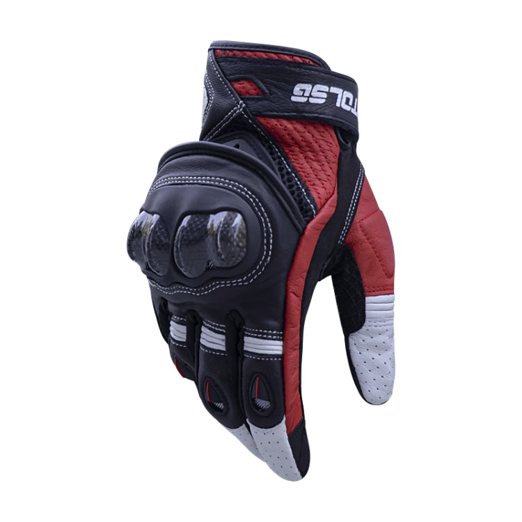 Par de luvas de motociclista em pele genuína com proteção dura de fibra de carbono para os nós dos dedos e ecrã tátil, XL, XXL