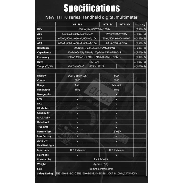 Multímetro digital manual portátil de alta precisão HABOTEST HT118D, HT118D