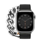 Double Loop Genuine Leather Stainless Steel Watch Band, For Apple Watch Ultra 49mm / Series 8&7 45mm, For Apple Watch Series 8&7 41mm