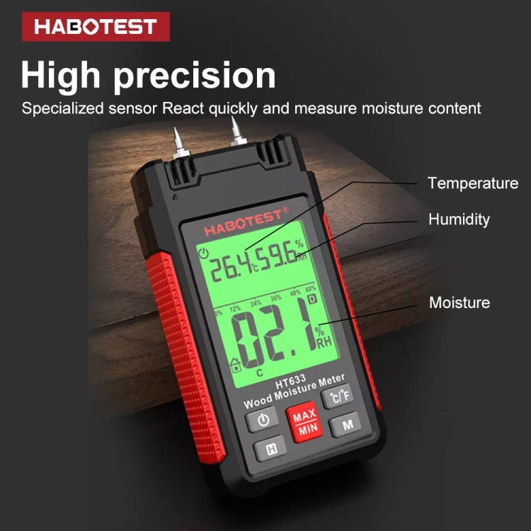 Detector portátil multifuncional de humidade da madeira com visor digital HABOTEST HT633, HT633
